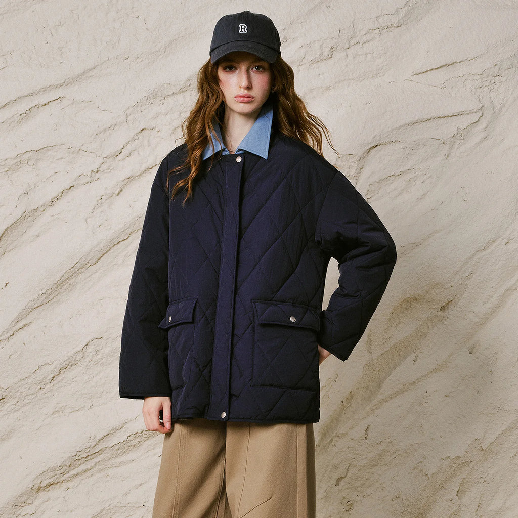 Denim-Collar Quilted Jacket
