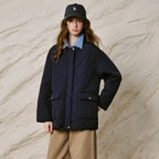 Denim-Collar Quilted Jacket