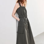 Square-Neck Belted Pinafore Dress