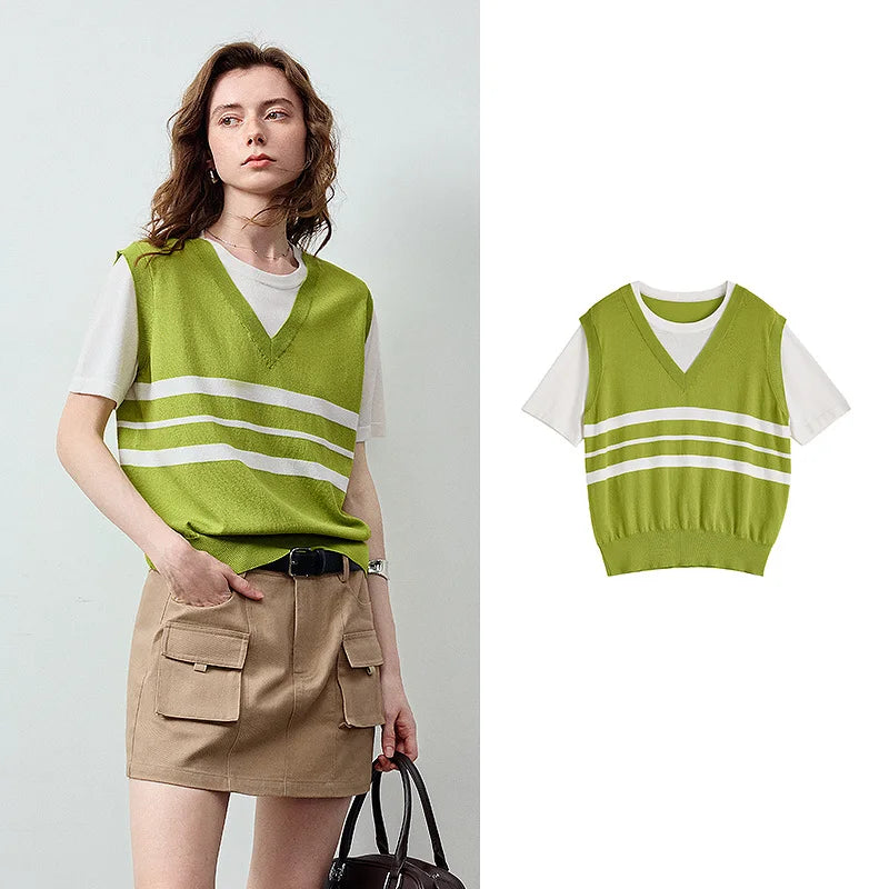 Layered-Look Striped Knit Tee
