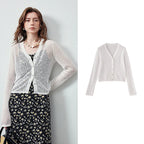 Sheer Textured V-Neck Cardigan