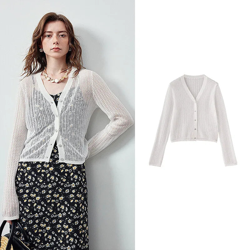 Sheer Textured V-Neck Cardigan
