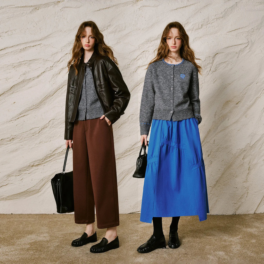 Contrast-Trim Textured Cardigan