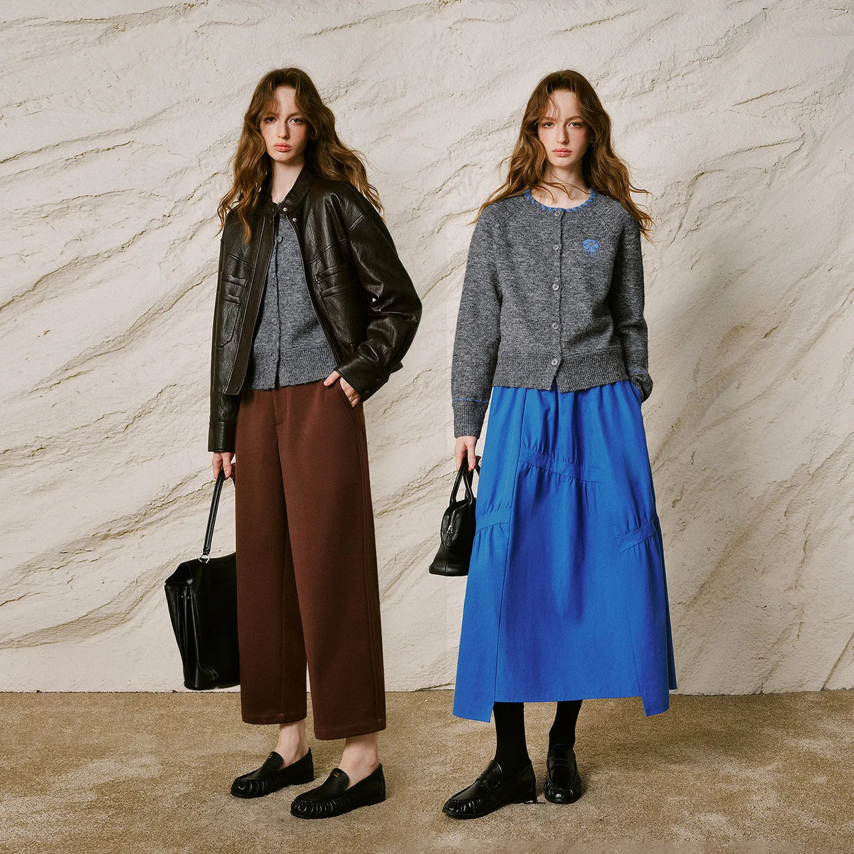 Contrast-Trim Textured Cardigan