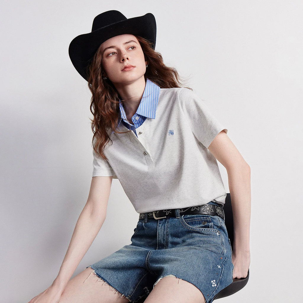Layered-Collar Short-Sleeve Polo