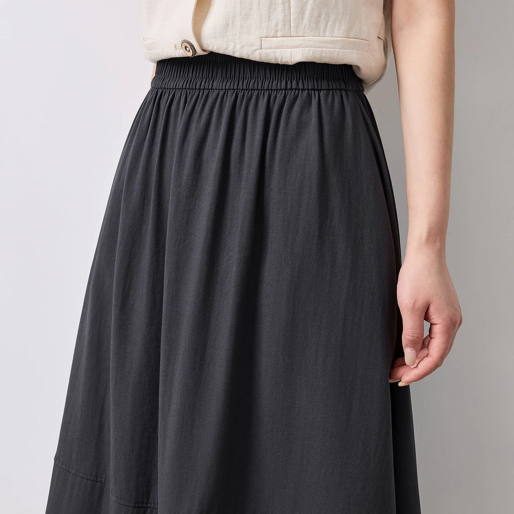 Gathered-Waist Midi Skirt