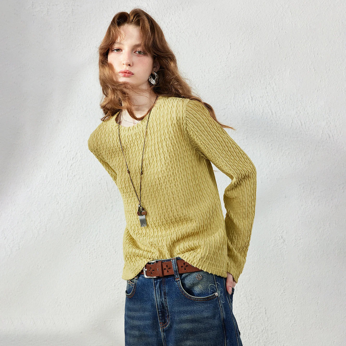 Textured Crewneck Knit Top