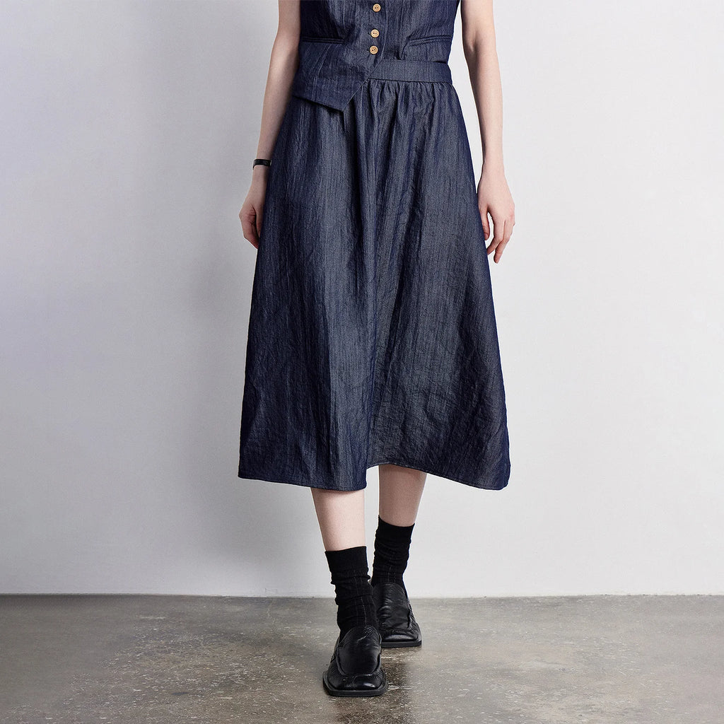 Button-Front Vest and Midi Skirt Set