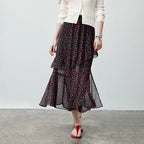 Floral Ruffle-Hem Midi Skirt