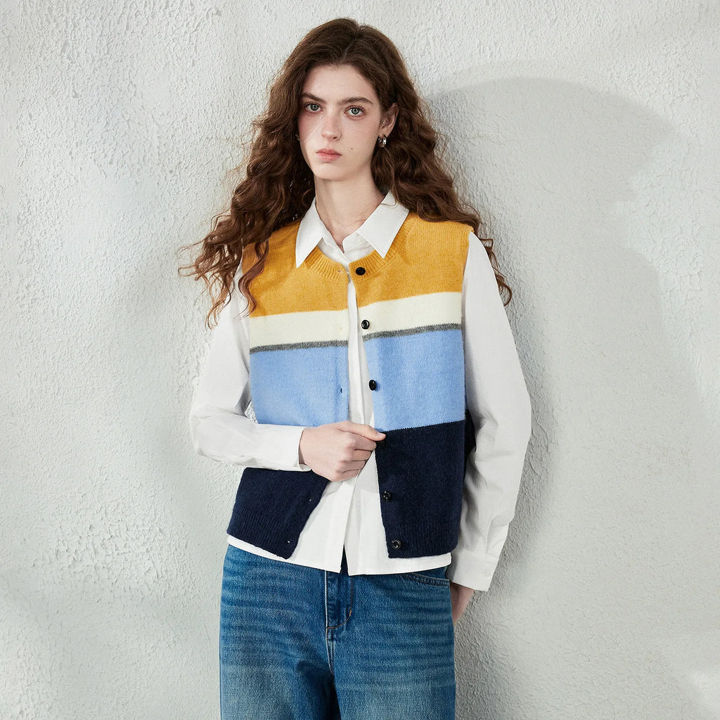 Colorblock Button-Up Knit Vest