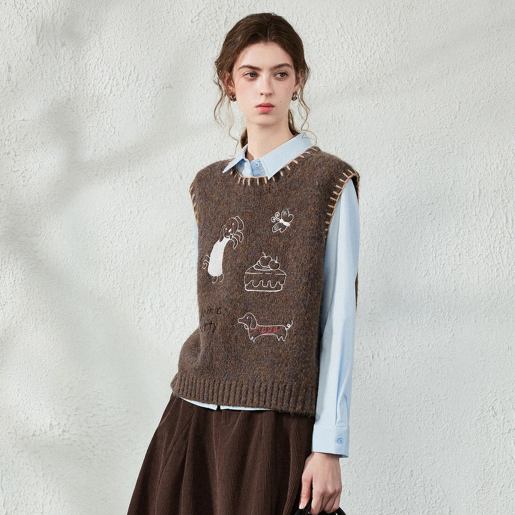 Decorative-Motif Knit Vest