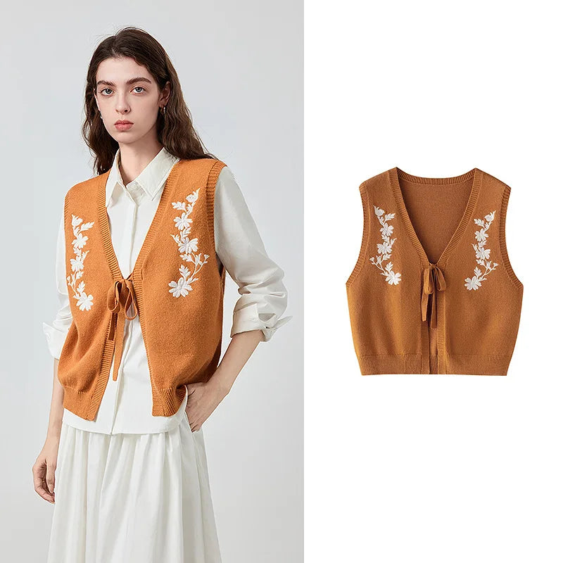 Floral Tie-Front Knit Vest