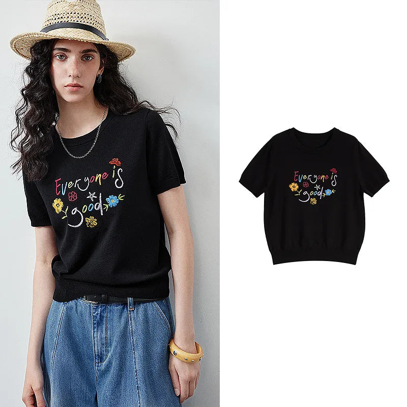 Floral Slogan Knit Tee