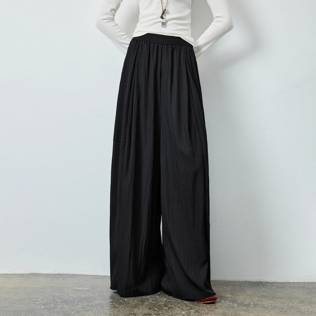 Elastic-Waist Draped Wide-Leg Pants