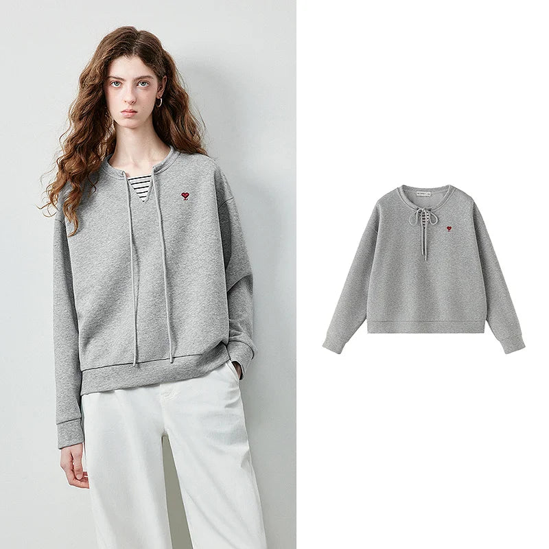 Layered-Look Tie-Neck Sweatshirt