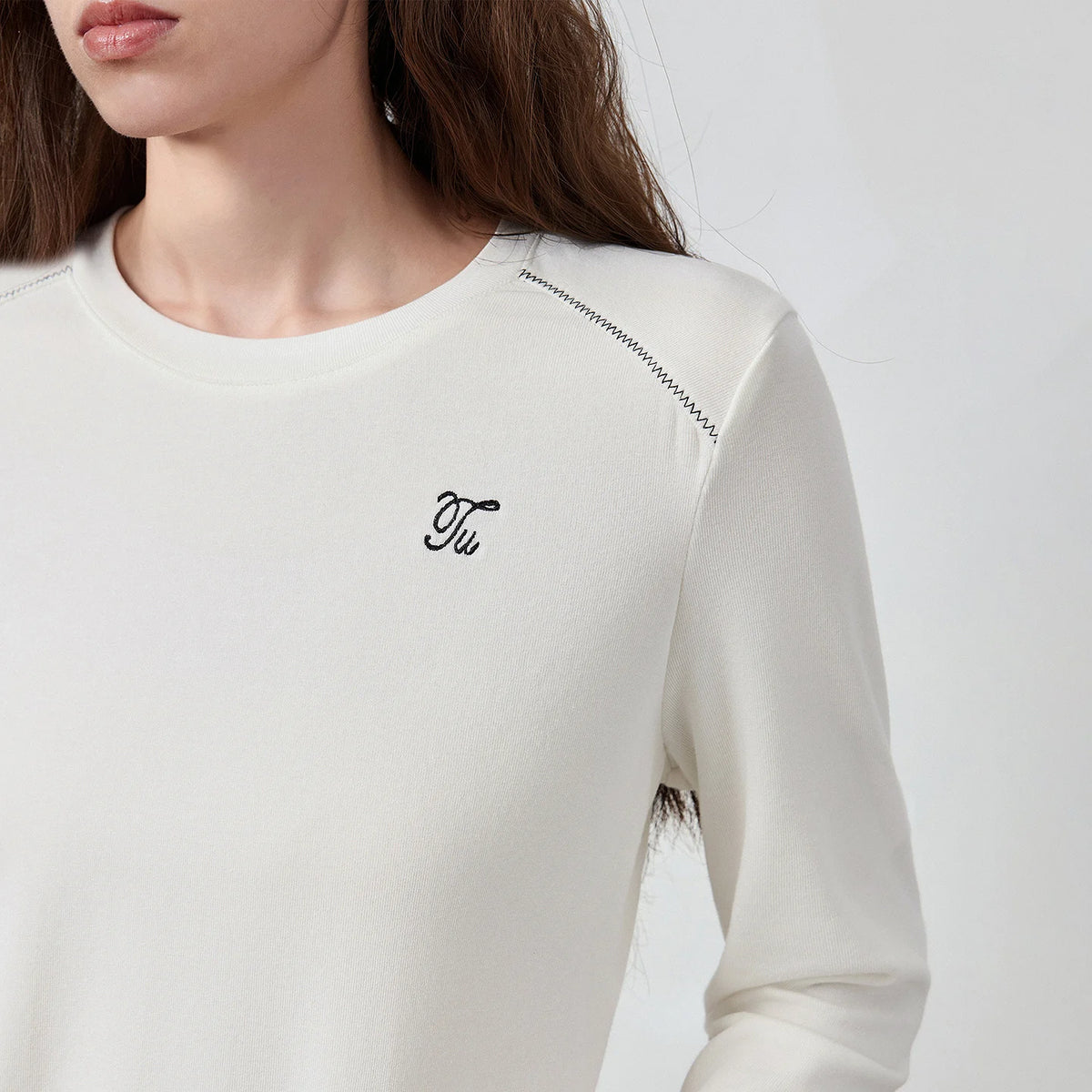 Contrast-Trim Crewneck Long-Sleeve Tee