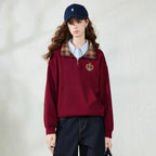 Plaid-Collar Half-Zip Sweatshirt