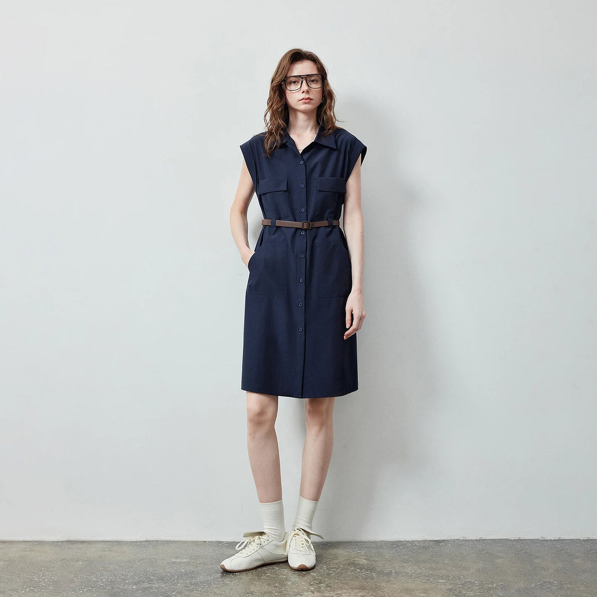 Collared Sleeveless Shirt Dress