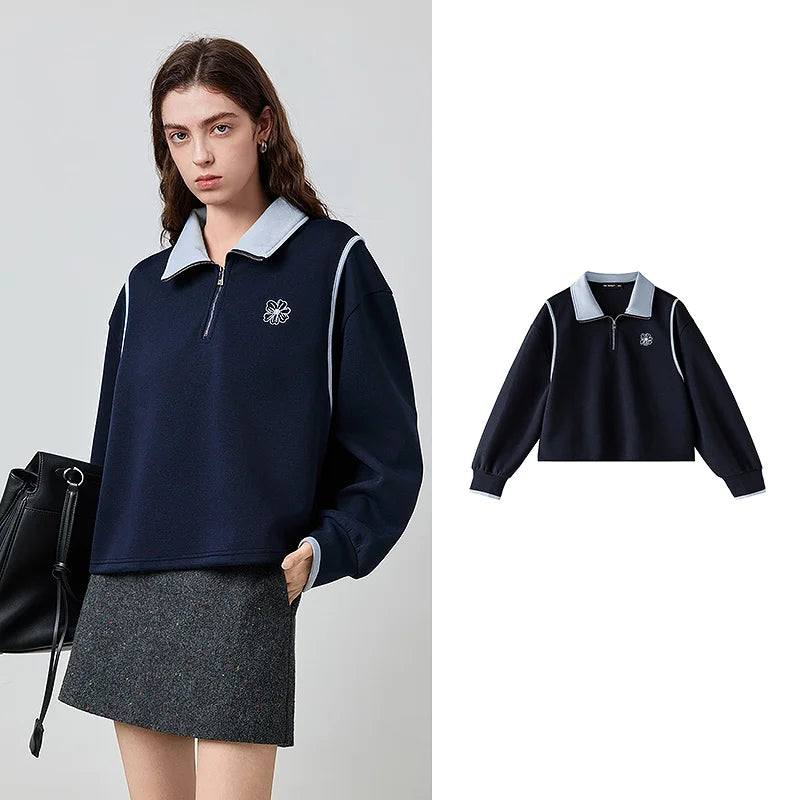 Contrast-Trim Half-Zip Sweatshirt
