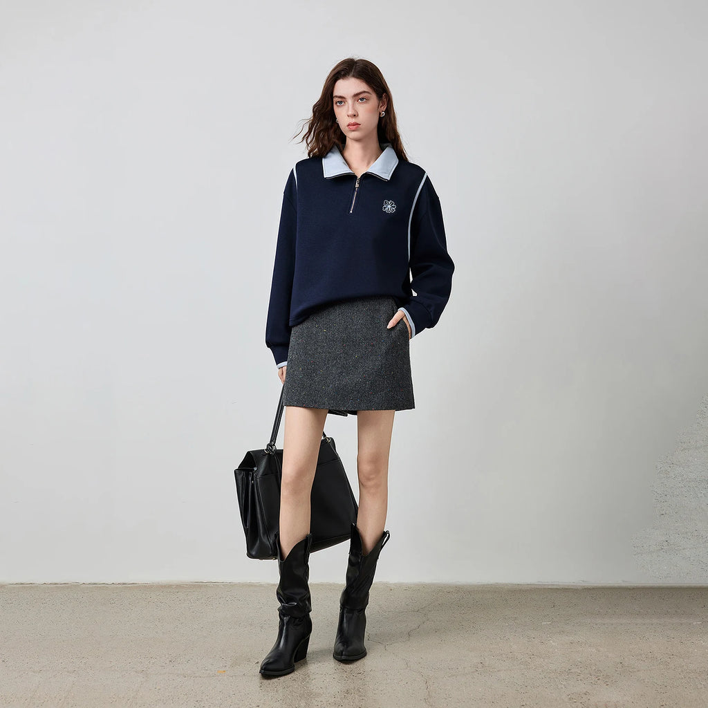 Contrast-Trim Half-Zip Sweatshirt