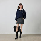 Contrast-Trim Half-Zip Sweatshirt