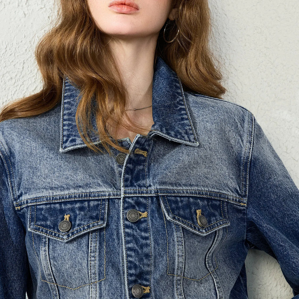 Cropped Button-Front Denim Jacket
