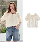 Square-Neck Puff-Sleeve Blouse