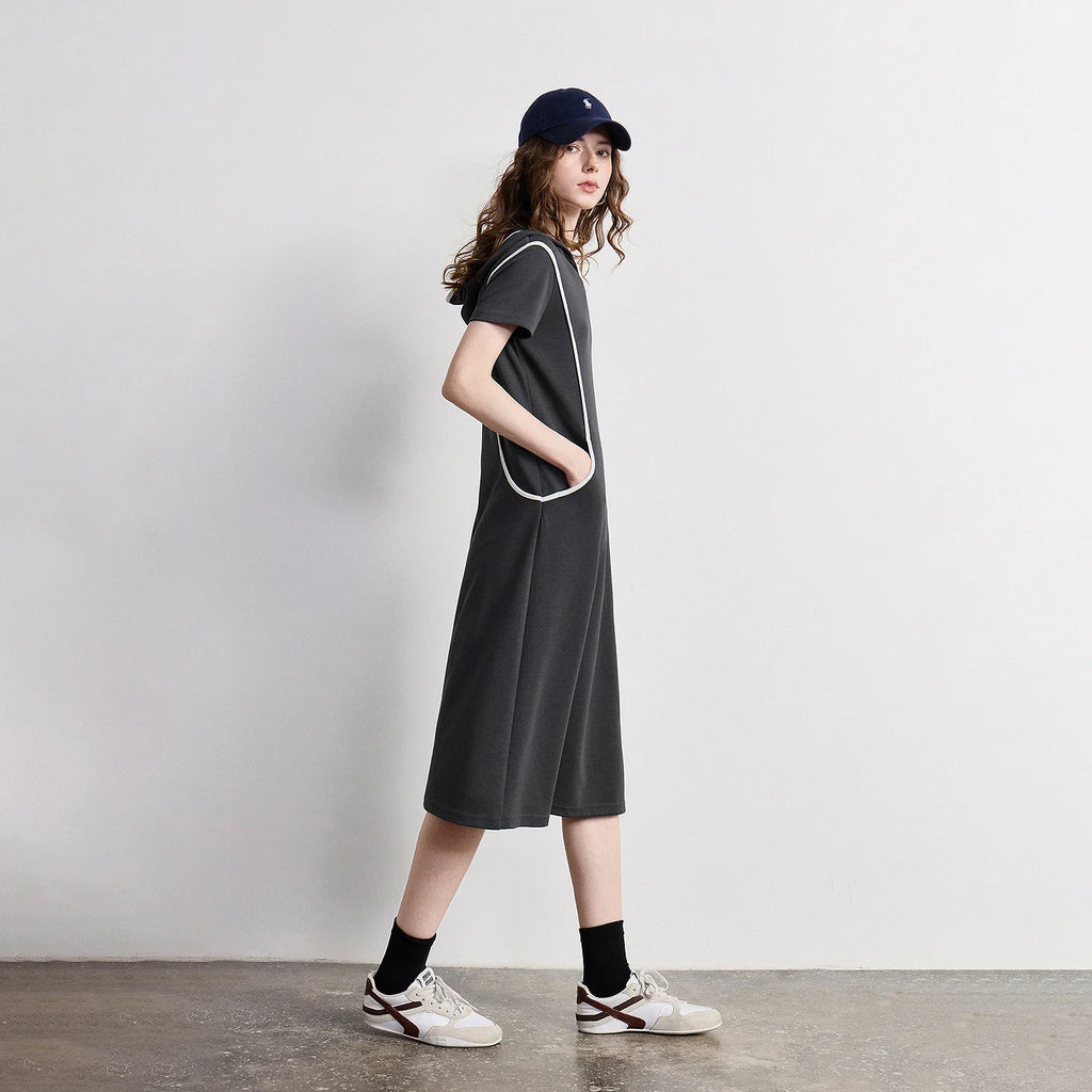 Contrast-Trim V-Neck Midi Dress