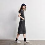Contrast-Trim V-Neck Midi Dress