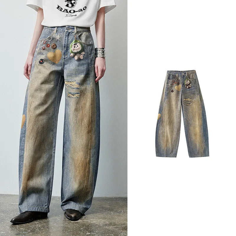Graphic Curved-Leg Jeans