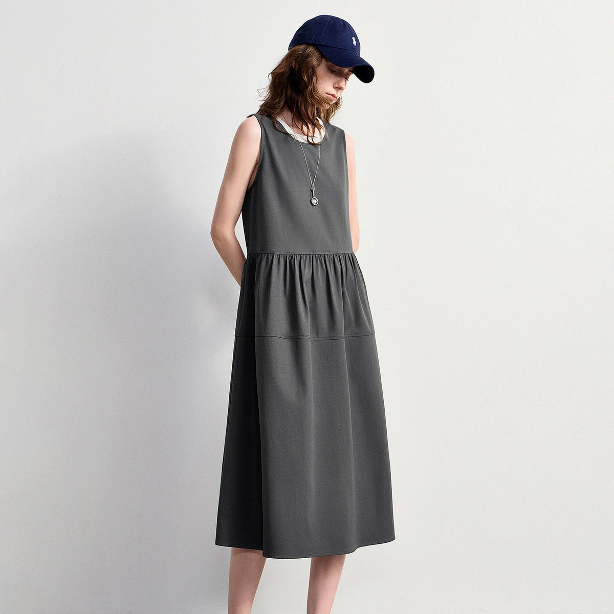 Sleeveless Gathered-Waist Midi Dress