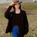 Horse-Motif V-Neck Knit Cardigan