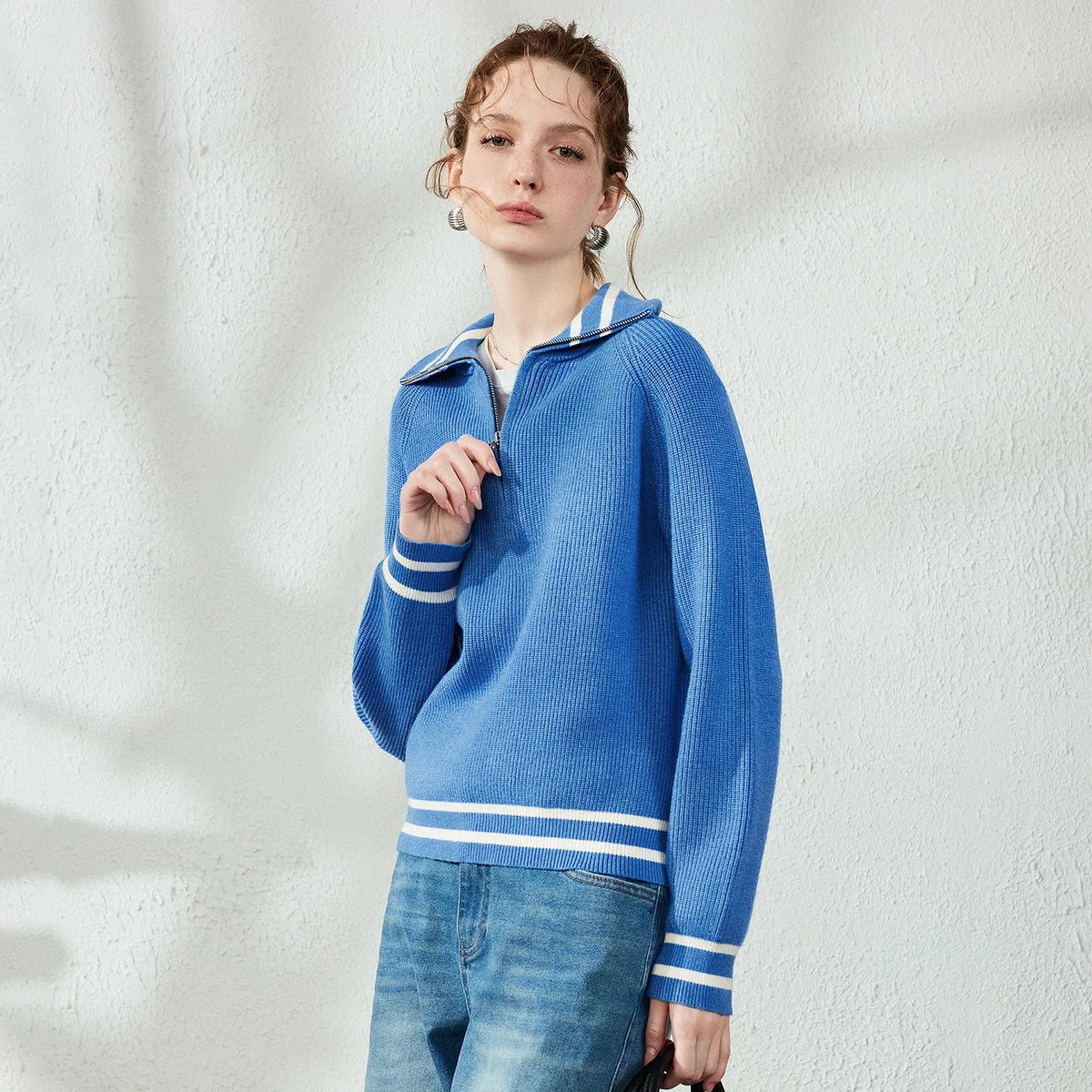 Contrast-Trim Half-Zip Knit Polo