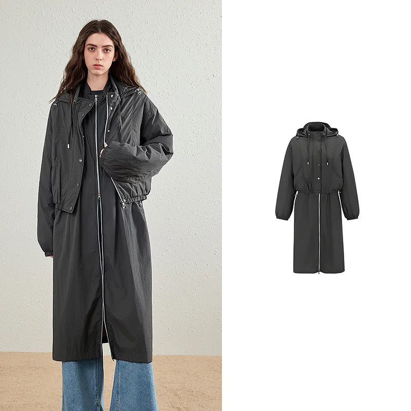 Hooded Zip-Front Longline Coat
