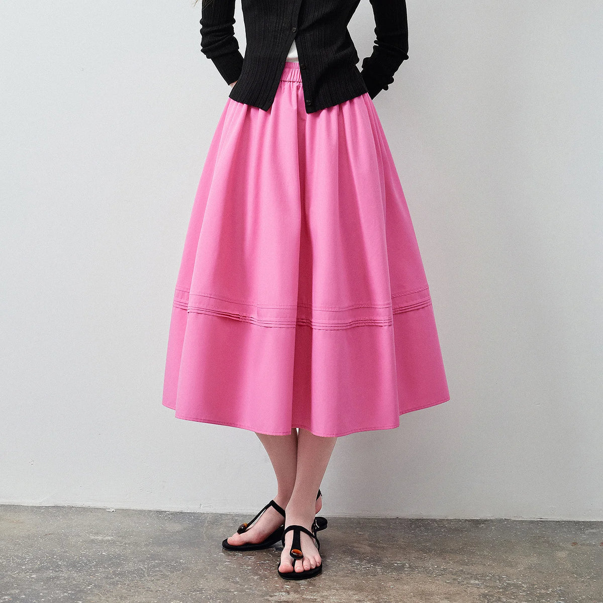 Tuck-Detail Midi Skirt