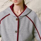 Contrast-Trim Button-Front Hoodie
