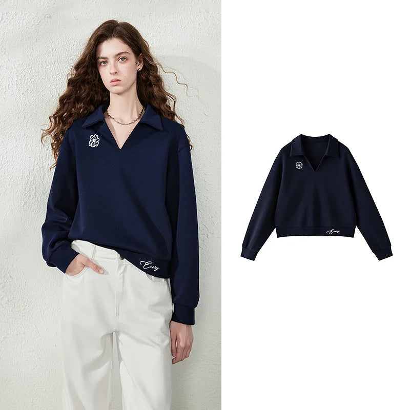 Decorative-Motif Polo Sweatshirt