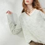 Textured Crewneck Long-Sleeve Knit Top