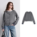 Plaid-Trim Crewneck Cardigan