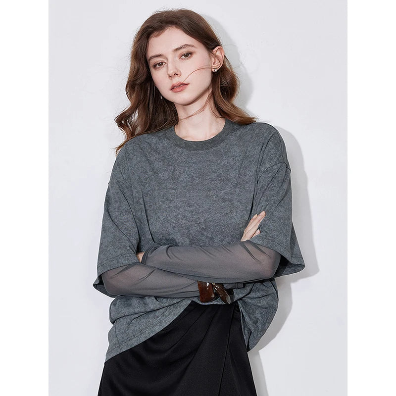 Layered-Look Crewneck Long-Sleeve Top