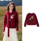 Horse-Motif Crewneck Sweater