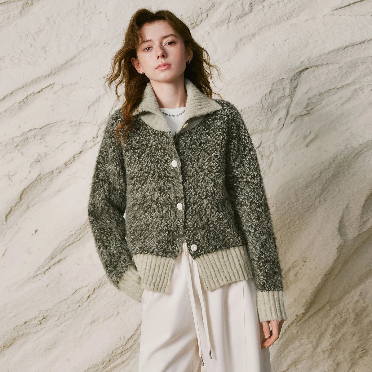 Layered-Look Textured Cardigan