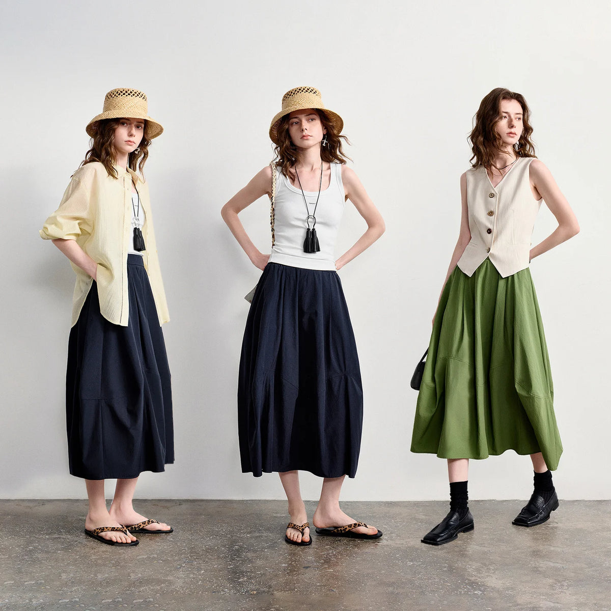 Gathered Balloon Midi Skirt
