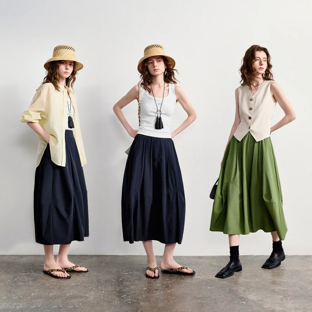 Gathered Balloon Midi Skirt