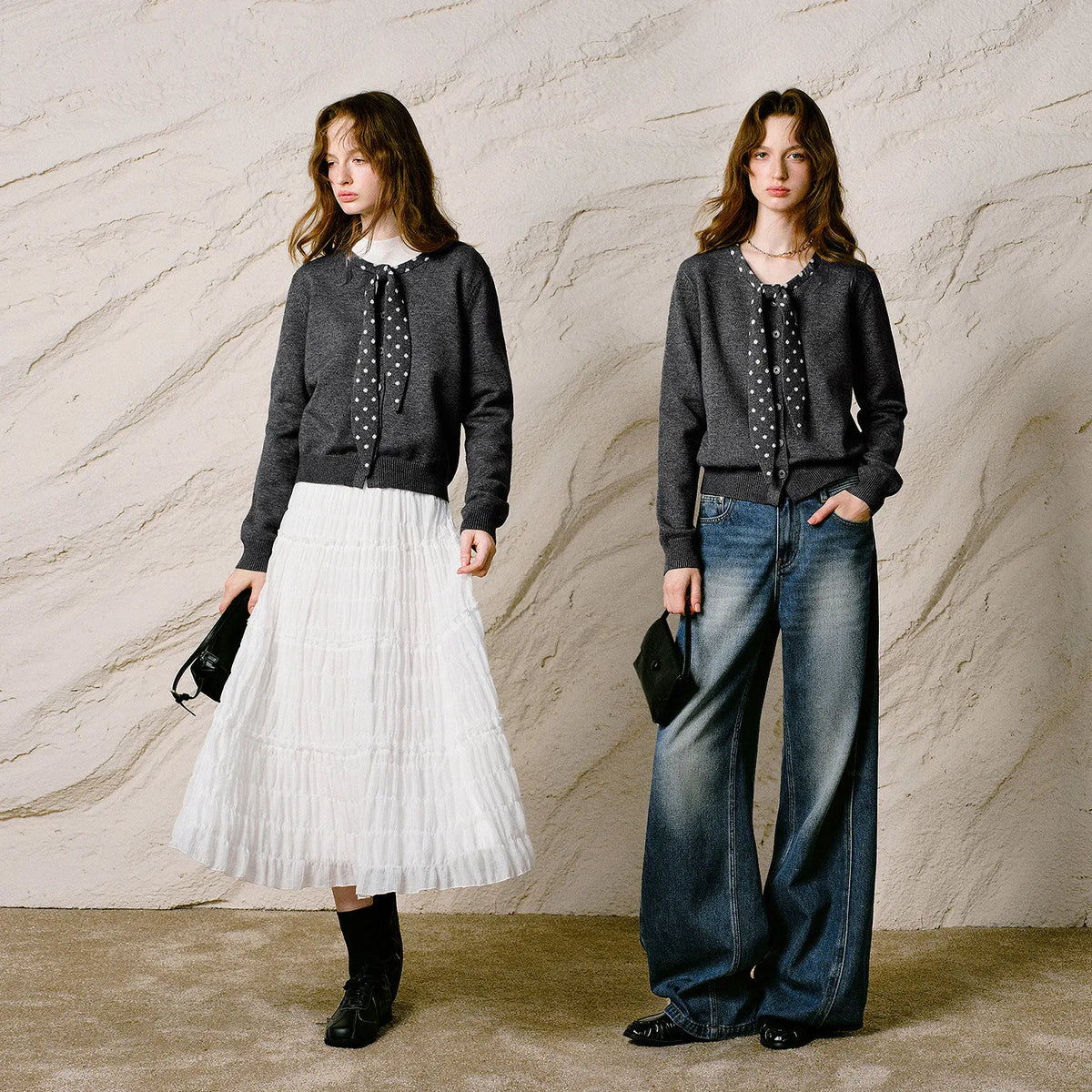 Tie-Neck Knit Cardigan