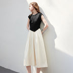 Colorblock V-Waist Midi Dress