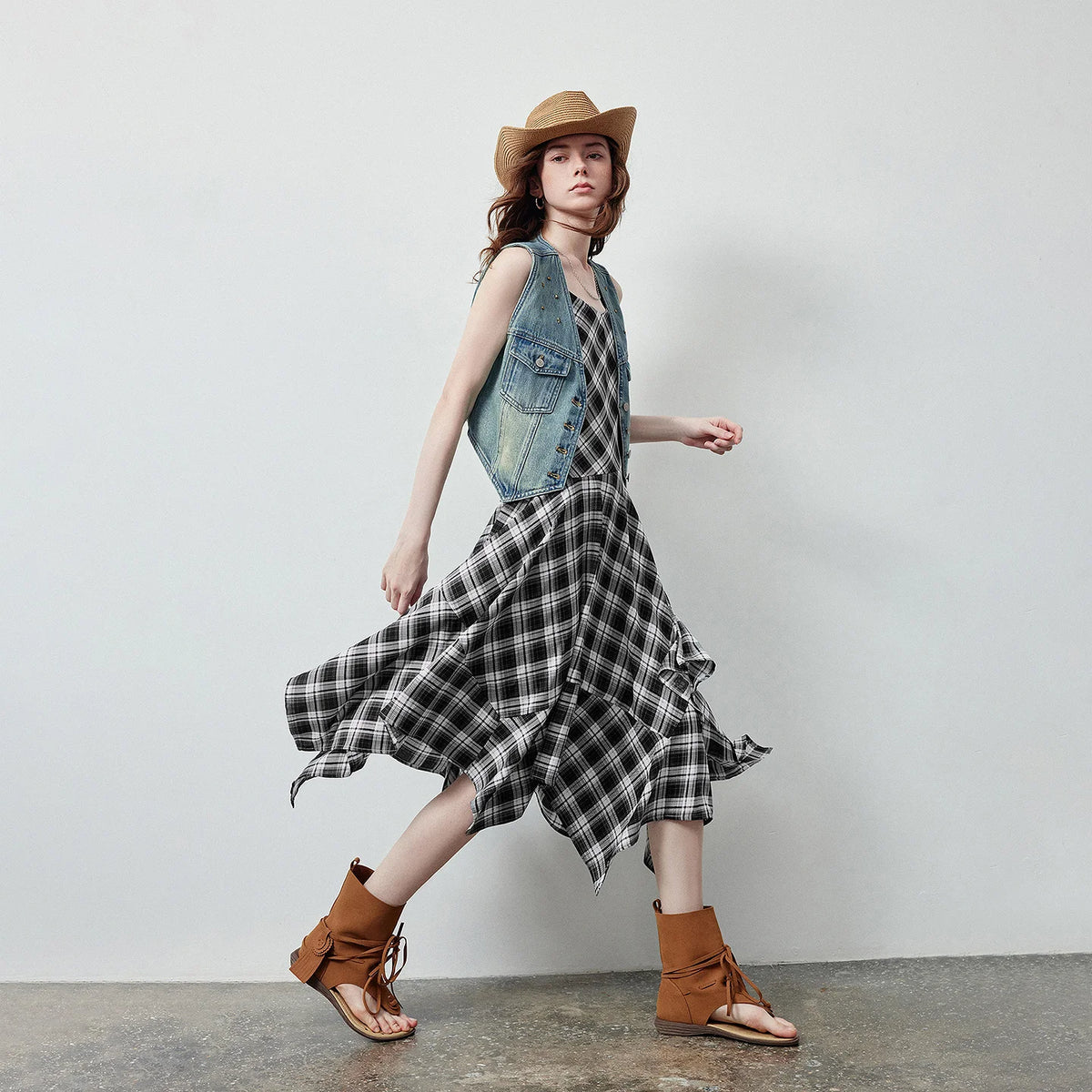 Cropped Denim Button-Front Vest