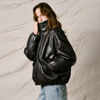 Textured-Collar Glossy Zip Jacket