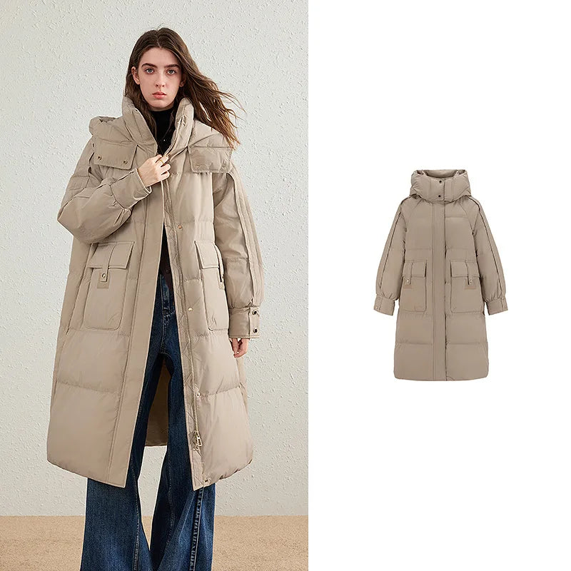 Hooded Flap-Pocket Puffer Coat