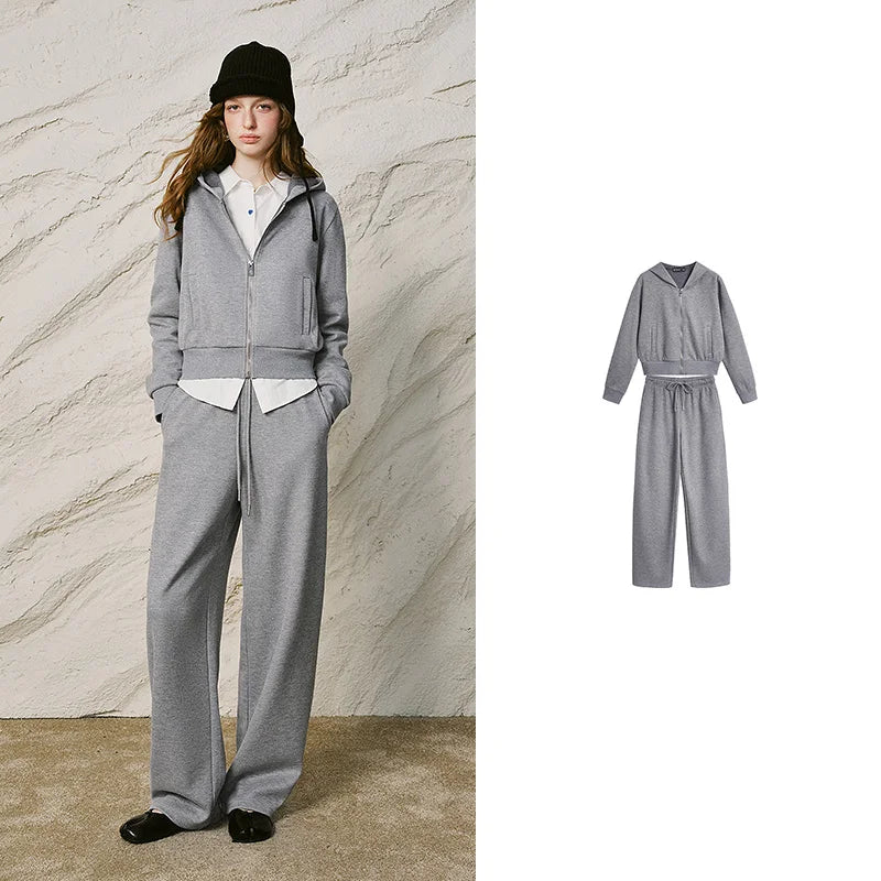 Zip Hoodie and Wide-Leg Pants Set
